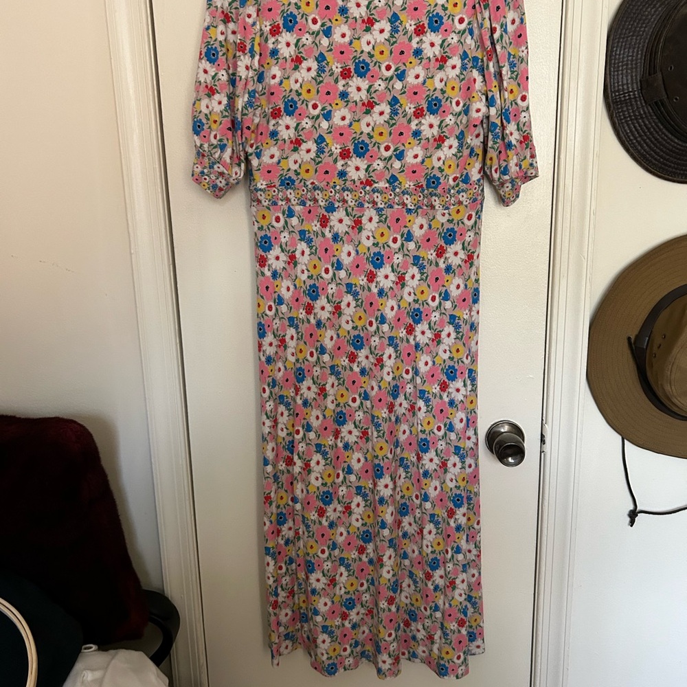 Boden Eva Pink Floral/Milkshake Midi Tea Dress Jersey 12R - Picture 5 of 6